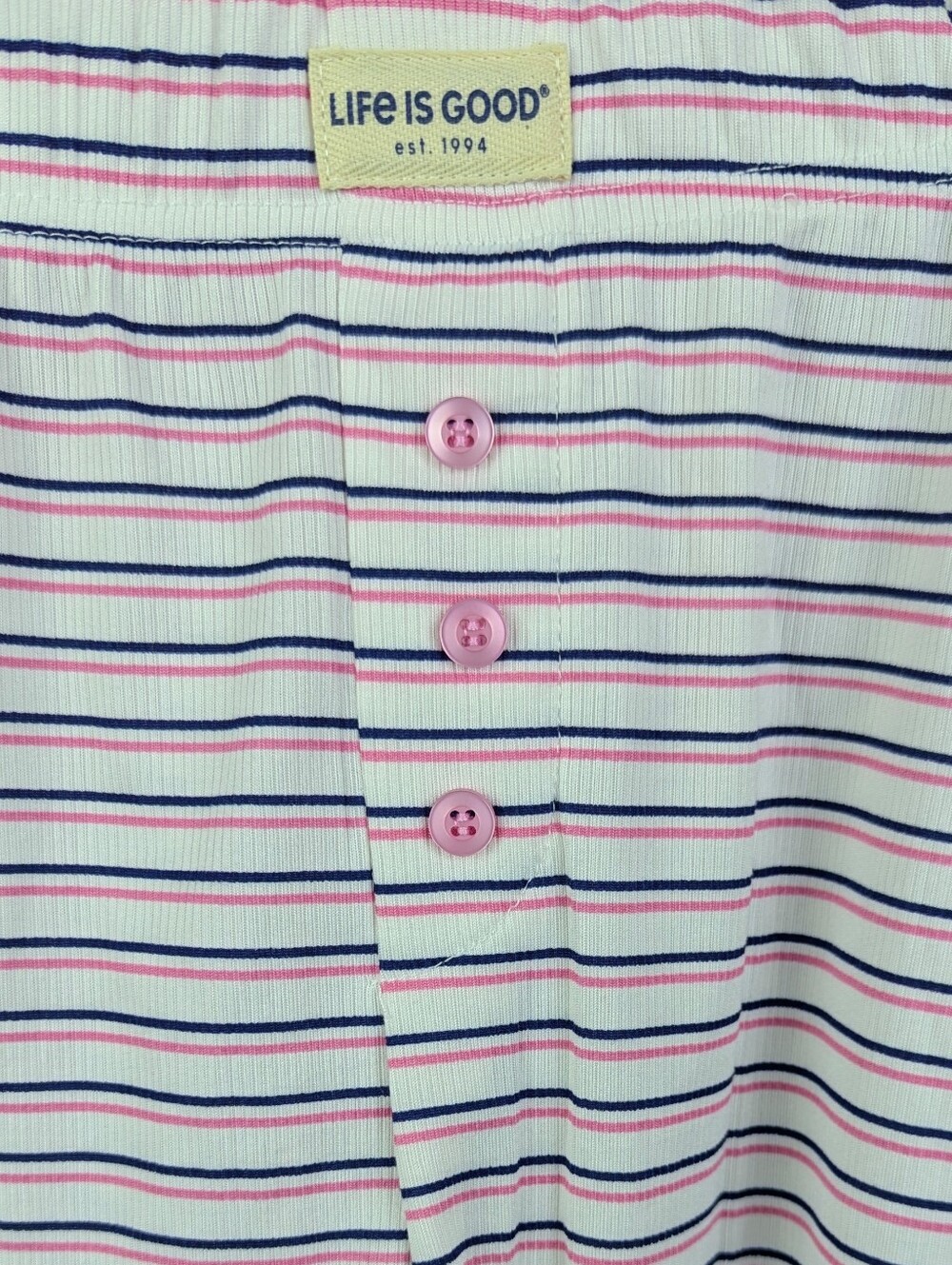 Life Is Good Short Set 3-Pk Sleep Lounge Coffee Mug Stripe Pink Navy White S NWT - Picture 3 of 13